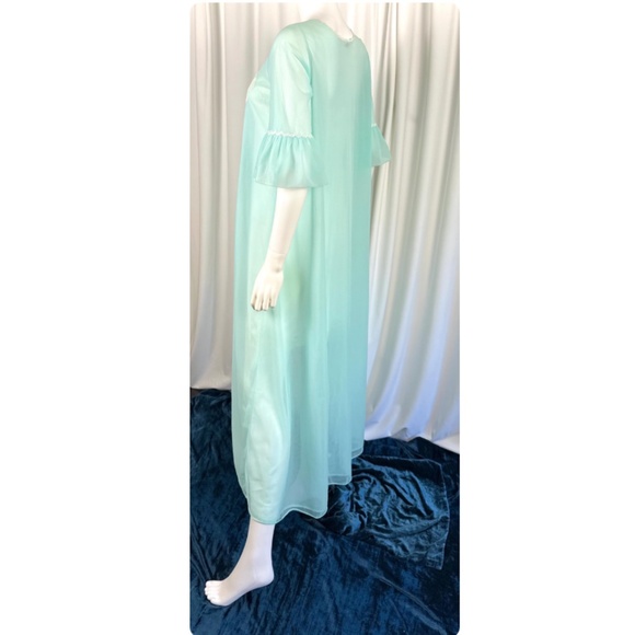 Vintage 50’s 60’s Slumber Suzy Nylon Long Bed Jacket - Robe - Mint Green - Lace - Picture 7 of 10